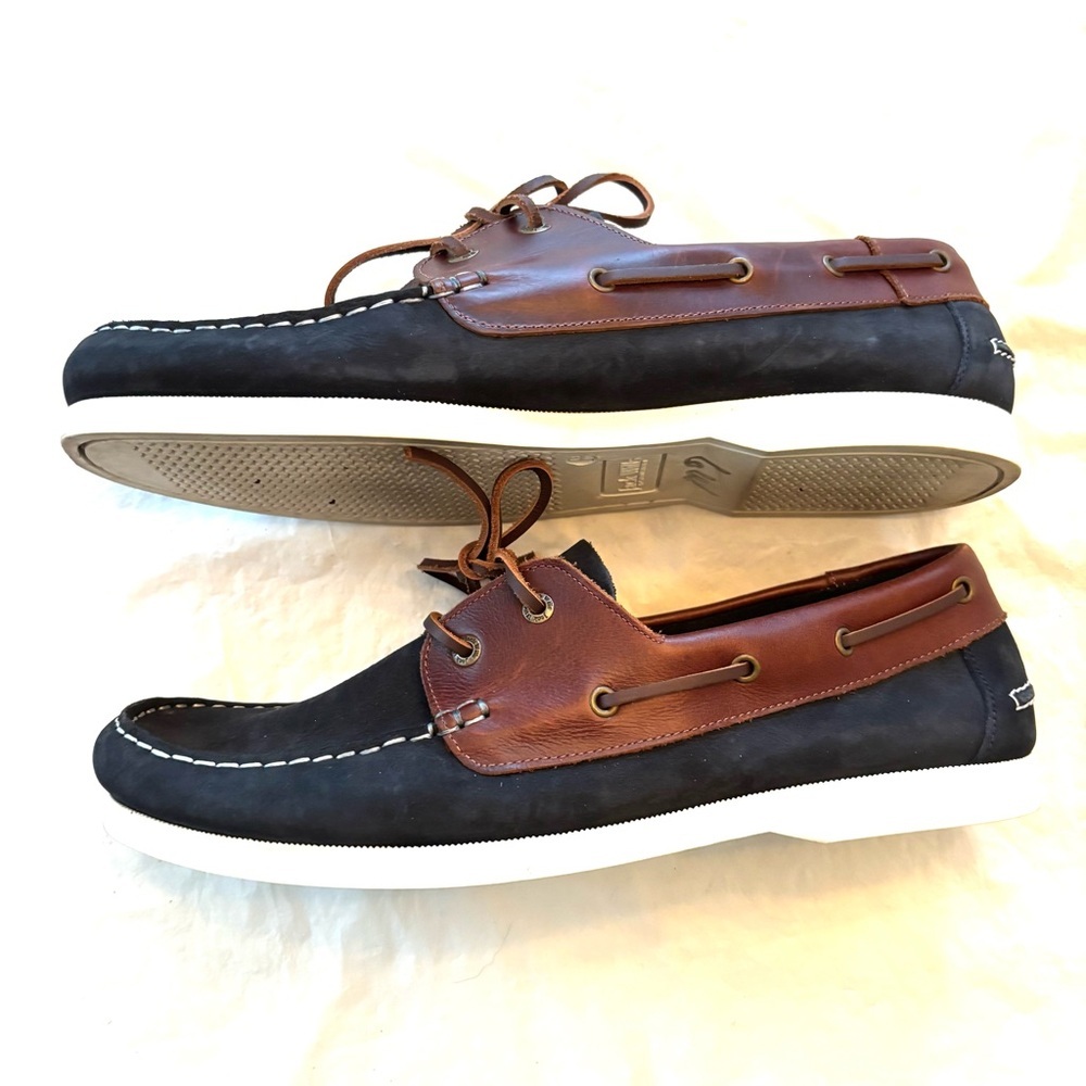 Jack Wills Leather Boat Shoes - Navy and Brown SZ 12 Worn 1X